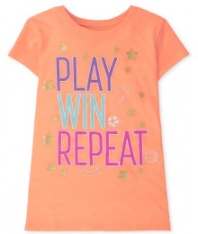 Childrens Place Orange Play Win Repeat Graphic Tee